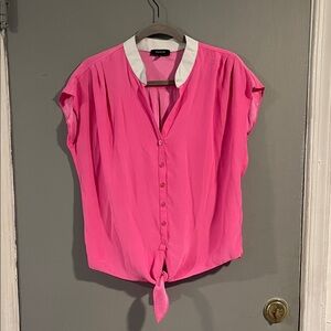 DREW‎ Vibrant Pink 100% Silk Button-Up Blouse Size Small